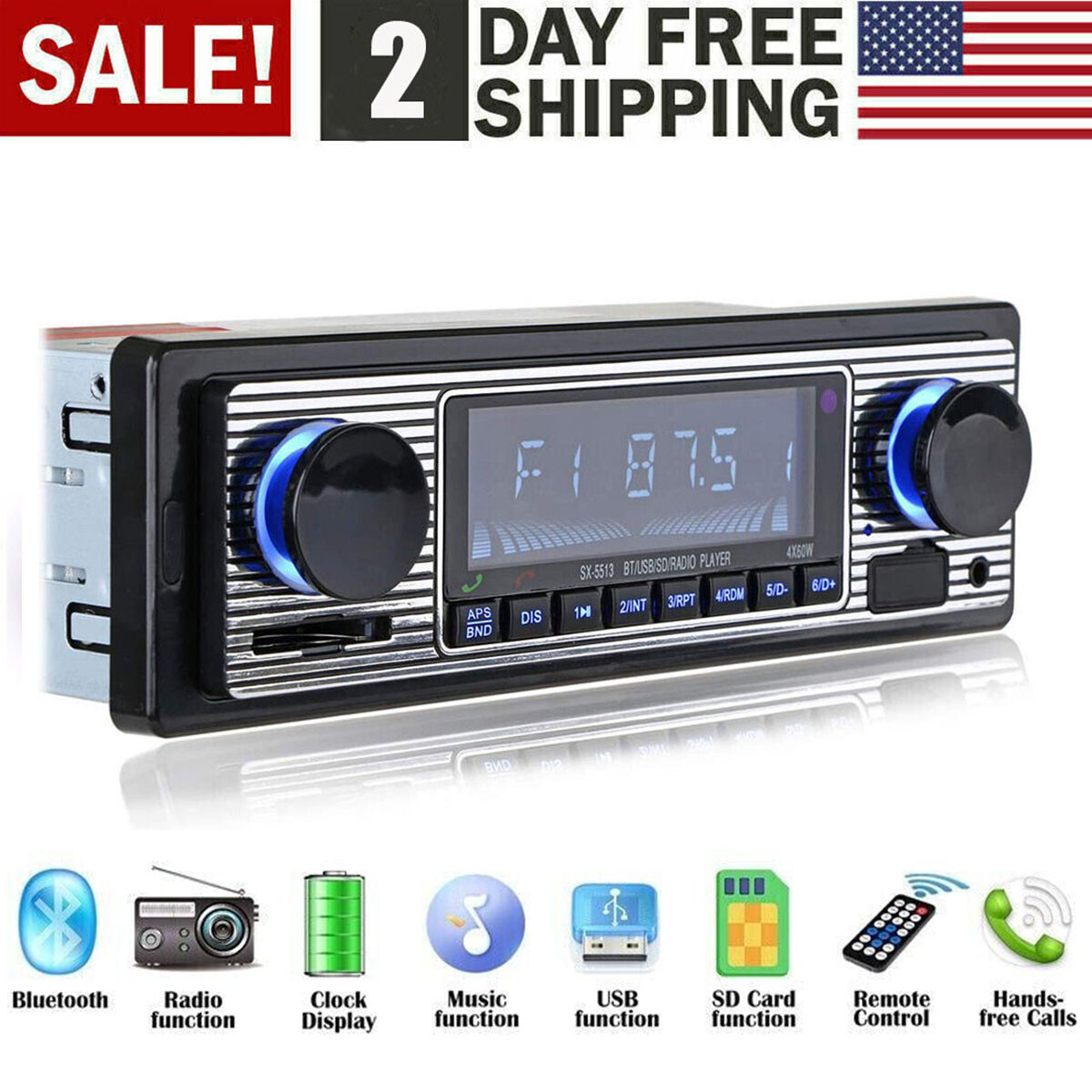 Bluetooth Car Stereo Audio In-Dash FM Aux Input Receiver SD USB MP3 Radio Player