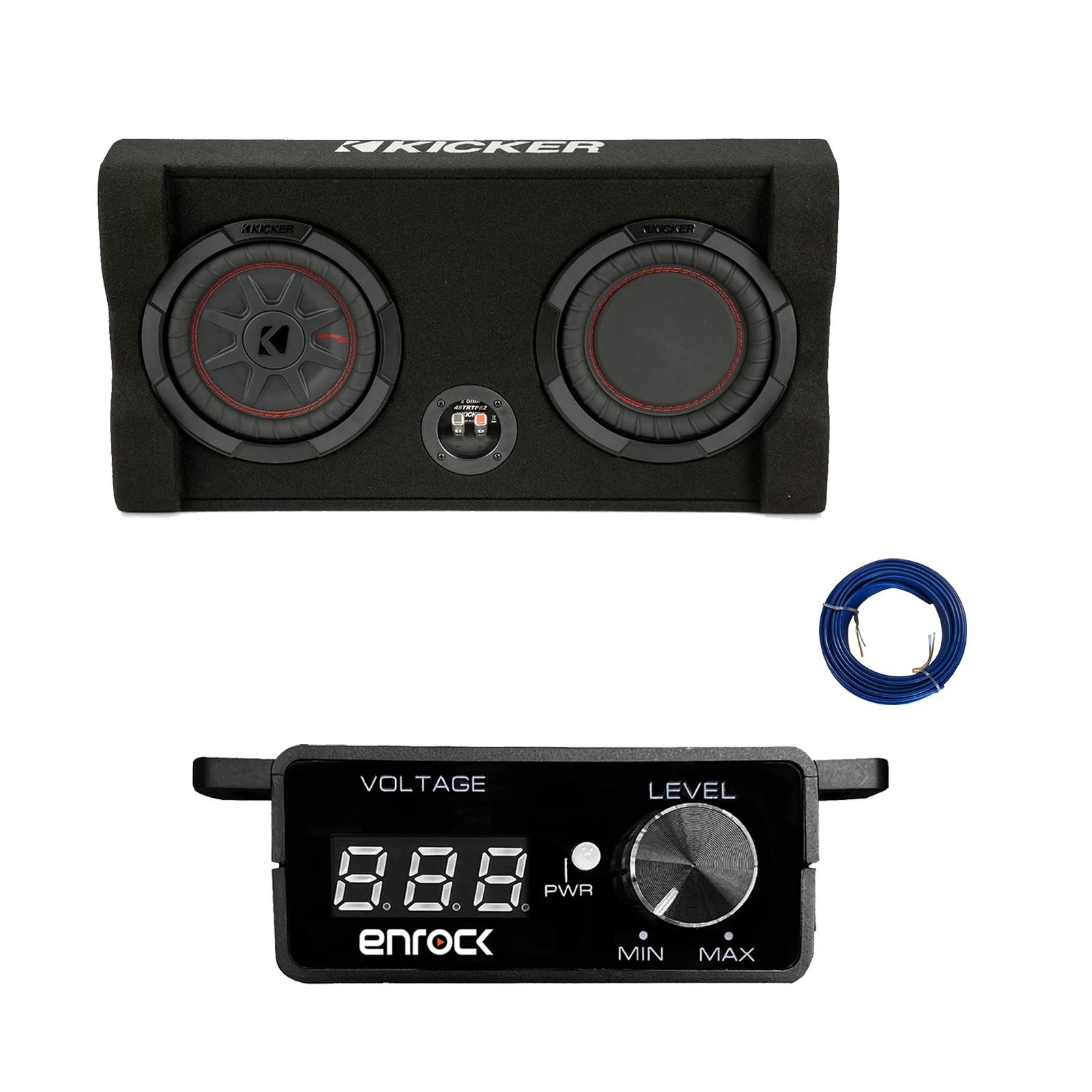Kicker 8″ 600 Watt Down Firing Loaded Subwoofer Enclosure, Bass Knob w/ Wire