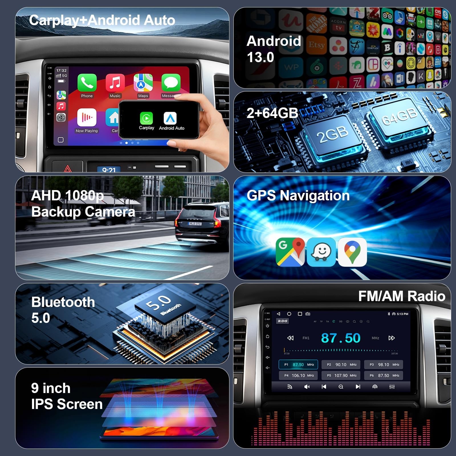 64GB Car Radio Stereo Upgrade for Toyota Tacoma 2005-2015, Plug and Play 9” …