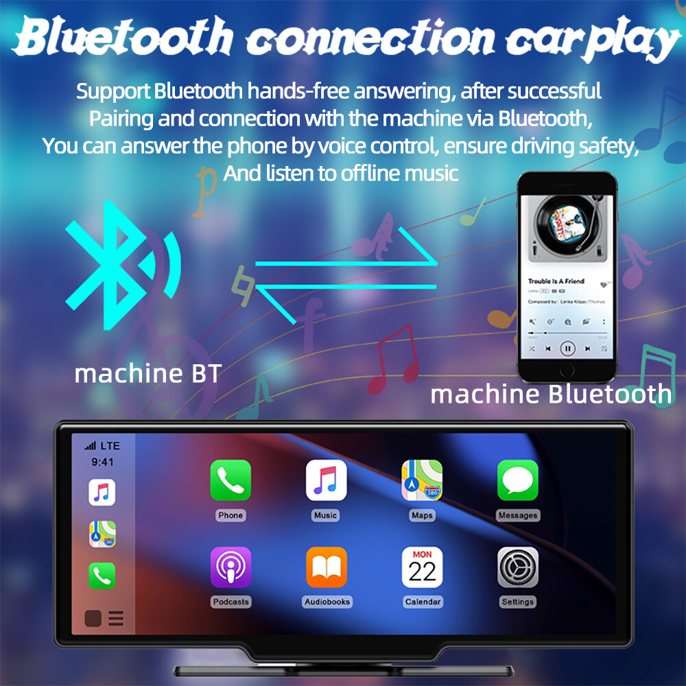 10″ Portable Car Stereo Wireless Carplay Android auto Multimedia Bluetooth Touch