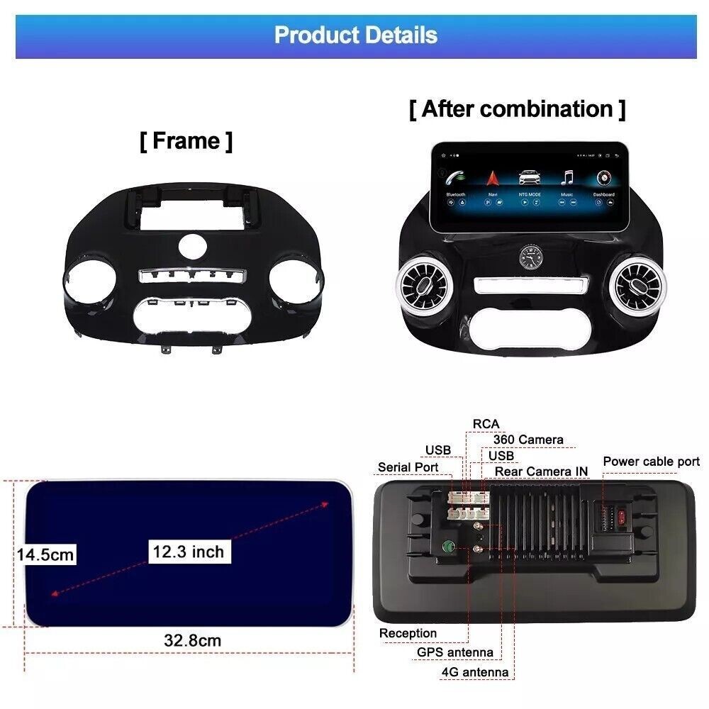 12.3″ Tesla Style Android CarPlay GPS Fit For Mercedes Vito Metris 2014-2022