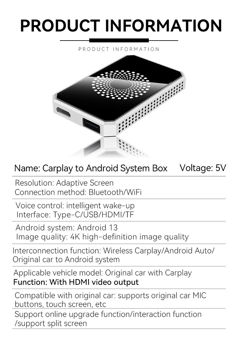 Wireless CarPlay AI Box Android 13 Auto WIFI Adapter Support Netflix YouTube