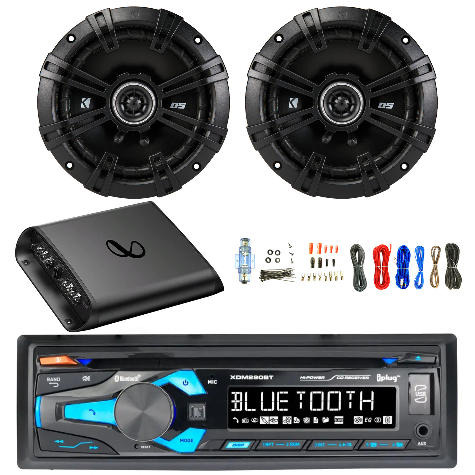 In-Dash Bluetooth AM/FM MP3 CD Stereo Receiver, 2x 6.5″ 240W Speakers, Amp w/Kit