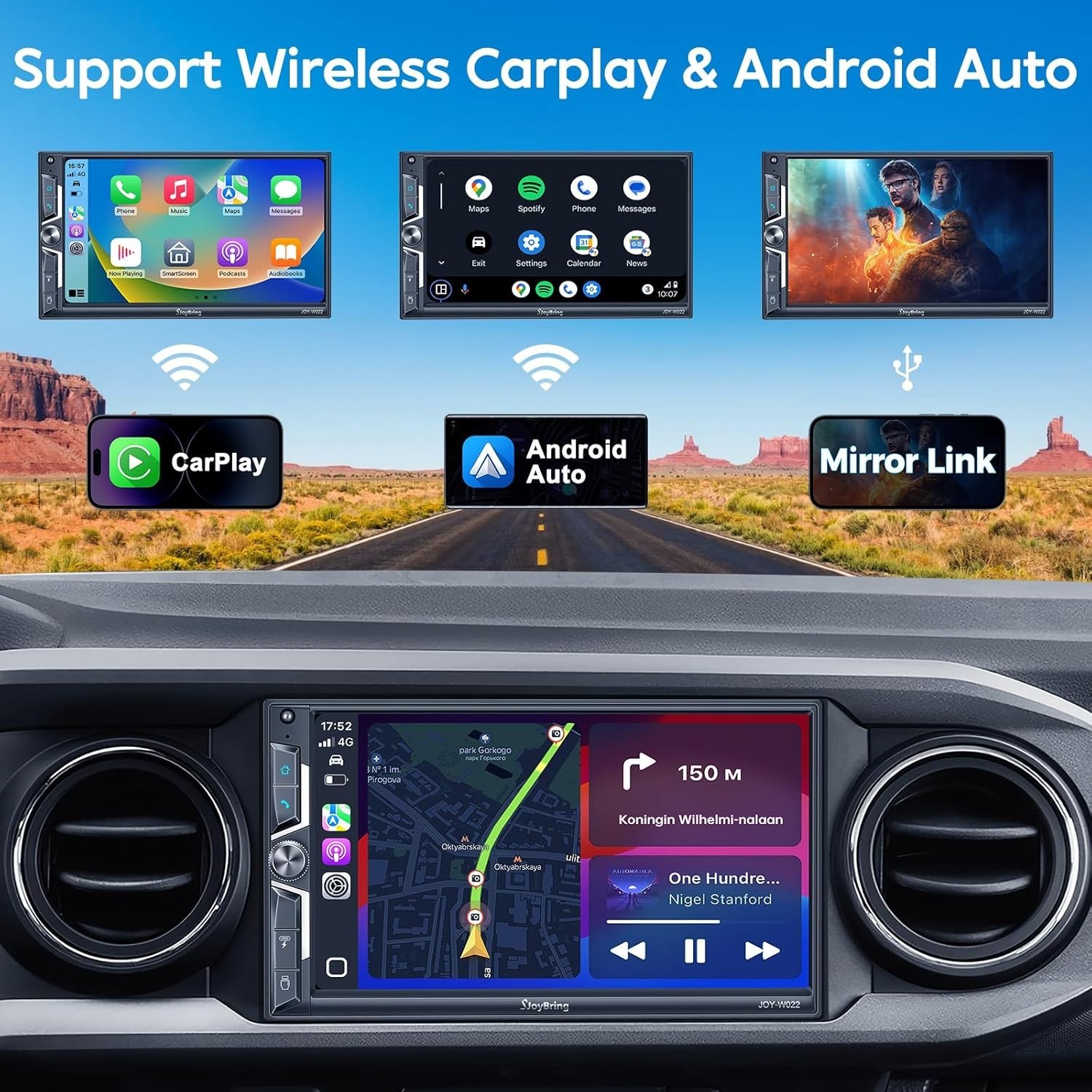 Double DIN 7″ QLED Wireless CarPlay Android Auto Car Stereo Radio