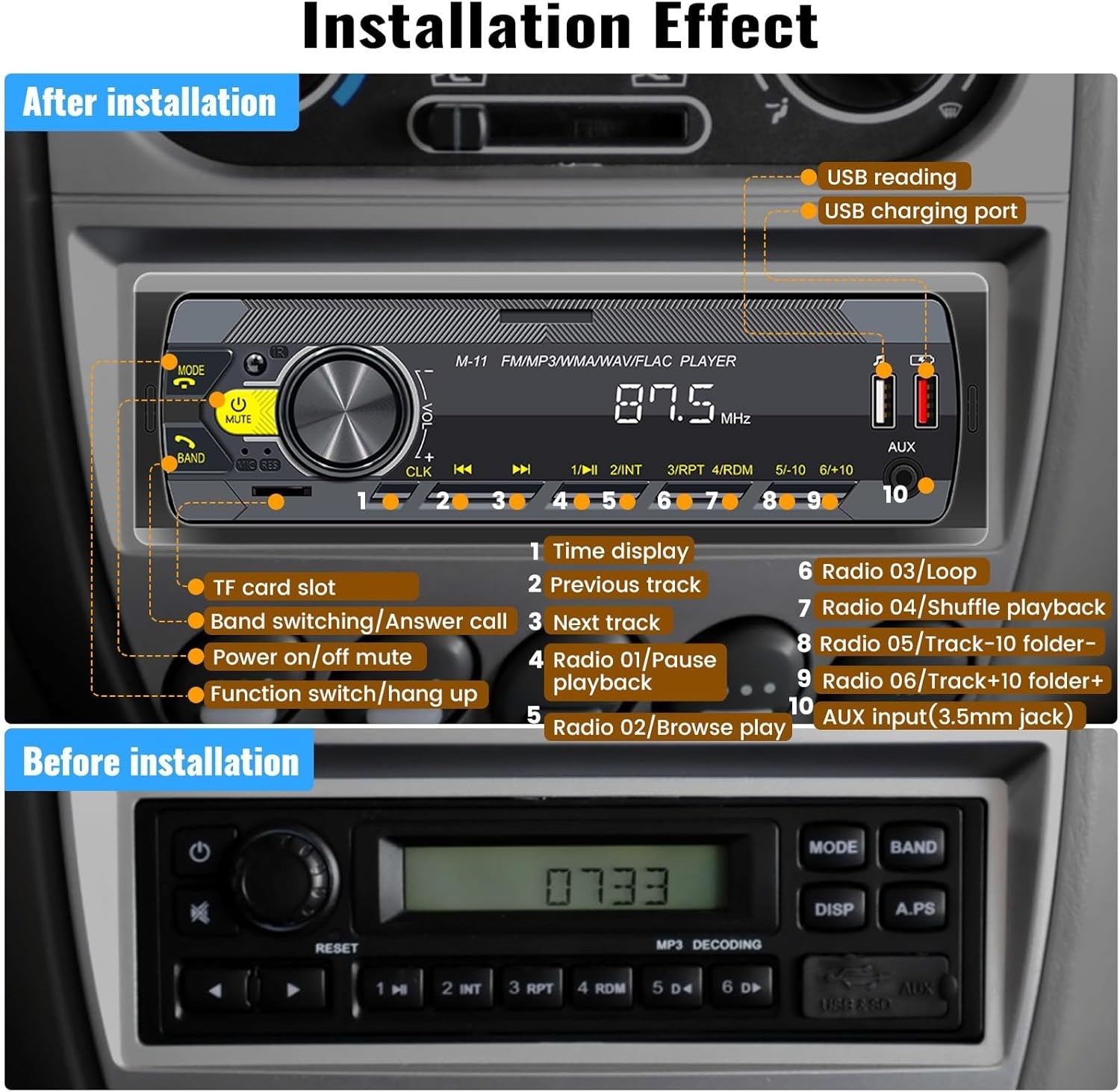 Smart Single Din Car Stereo with Bluetooth 5.0, Remote Control & Audio Recording