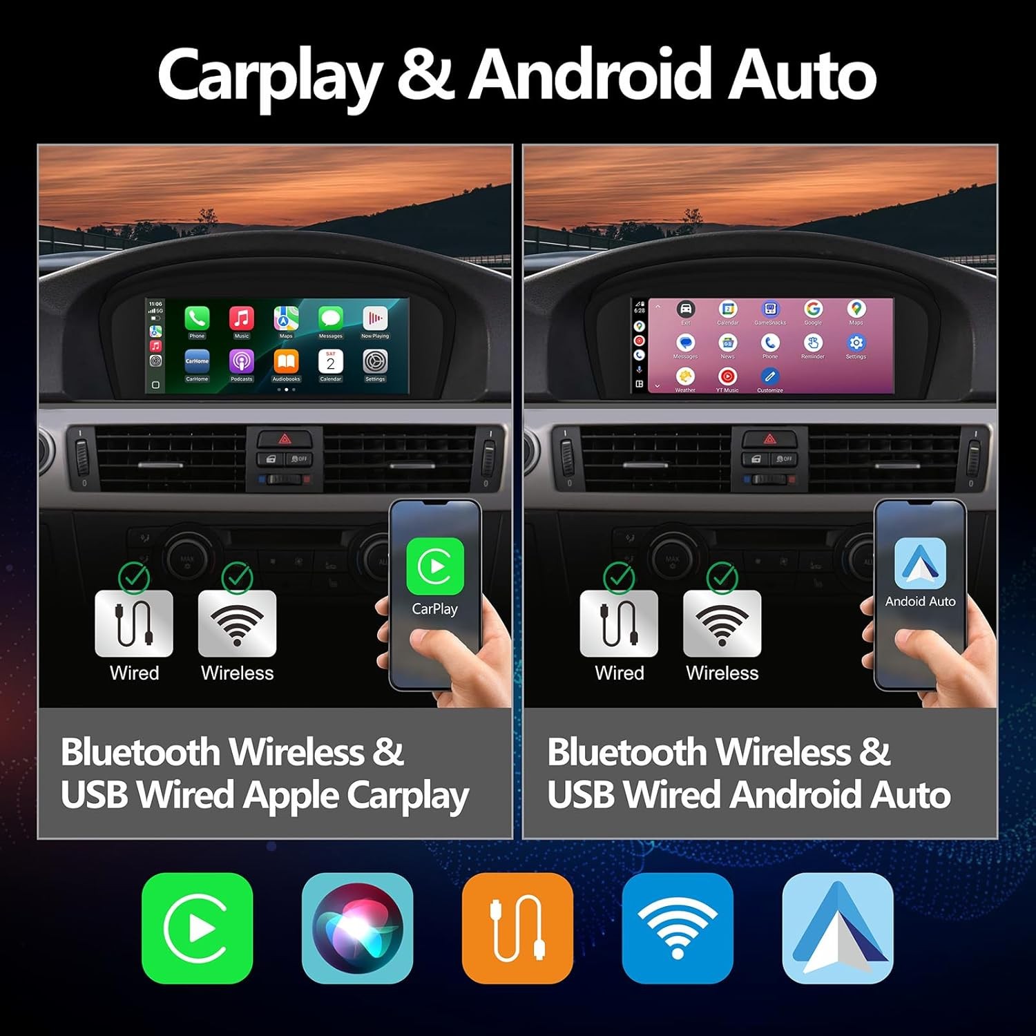 8.8′ Wireless CarPlay Auto TouchScreen Youtube For BMW E90 E60 E63 E64 CIC 09-10
