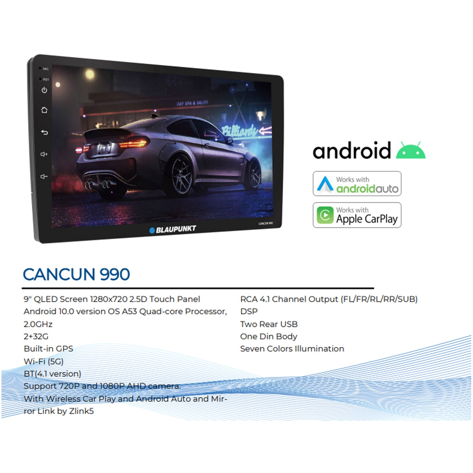 Blaupunkt Cancun 990 9″ Touchscreen WiFi Receiver, 2x 6″ 40W Speakers, Wire