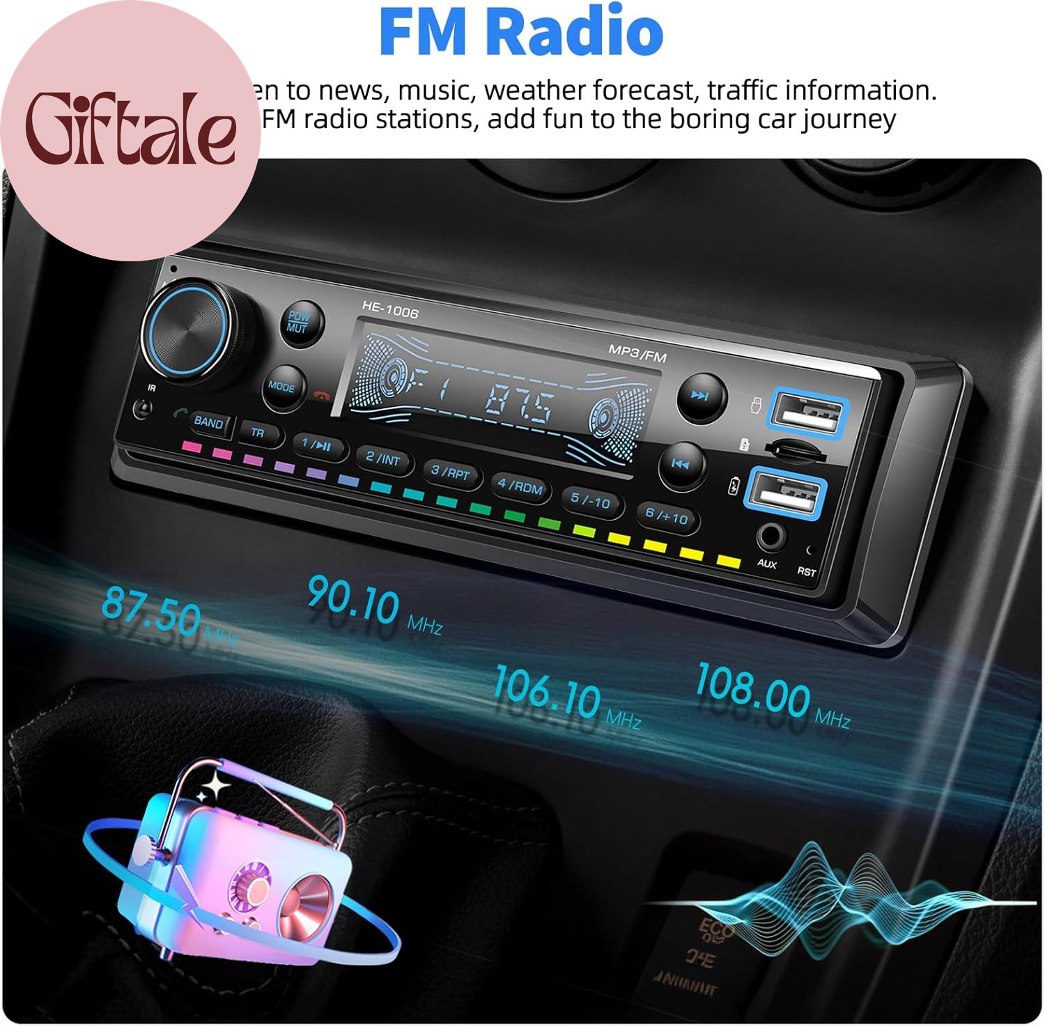 Single DIN Bluetooth Car Stereo FM Radio MP3 Player with 64GB TF Card