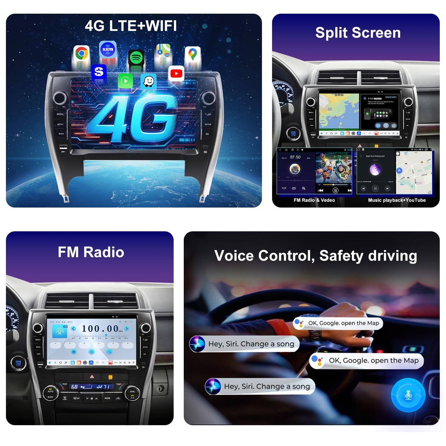 10″ Touchscreen Wireless Carplay Android Auto Stereo for 2015-2017 Toyota Camry