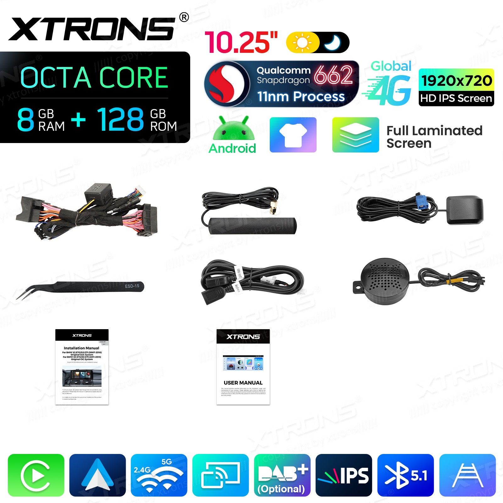10.25″ Android 14 Car Stereo CarPlay 8+128G Retrofit For BMW X5 F15 X6 F16 NBT