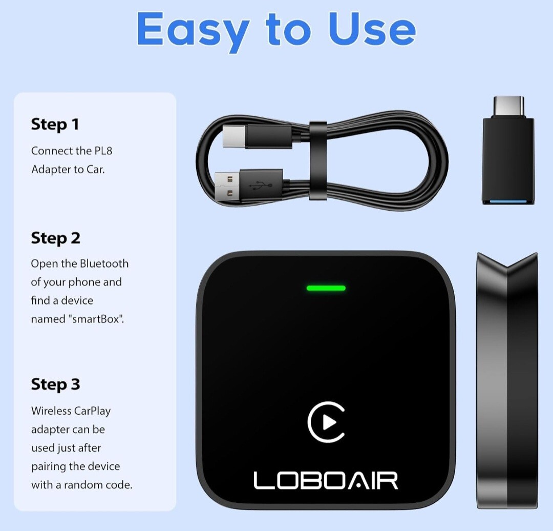 Carplay Automatic Adapter Converts Wired to Wireless Fits Cars 2015+ IOS 10+
