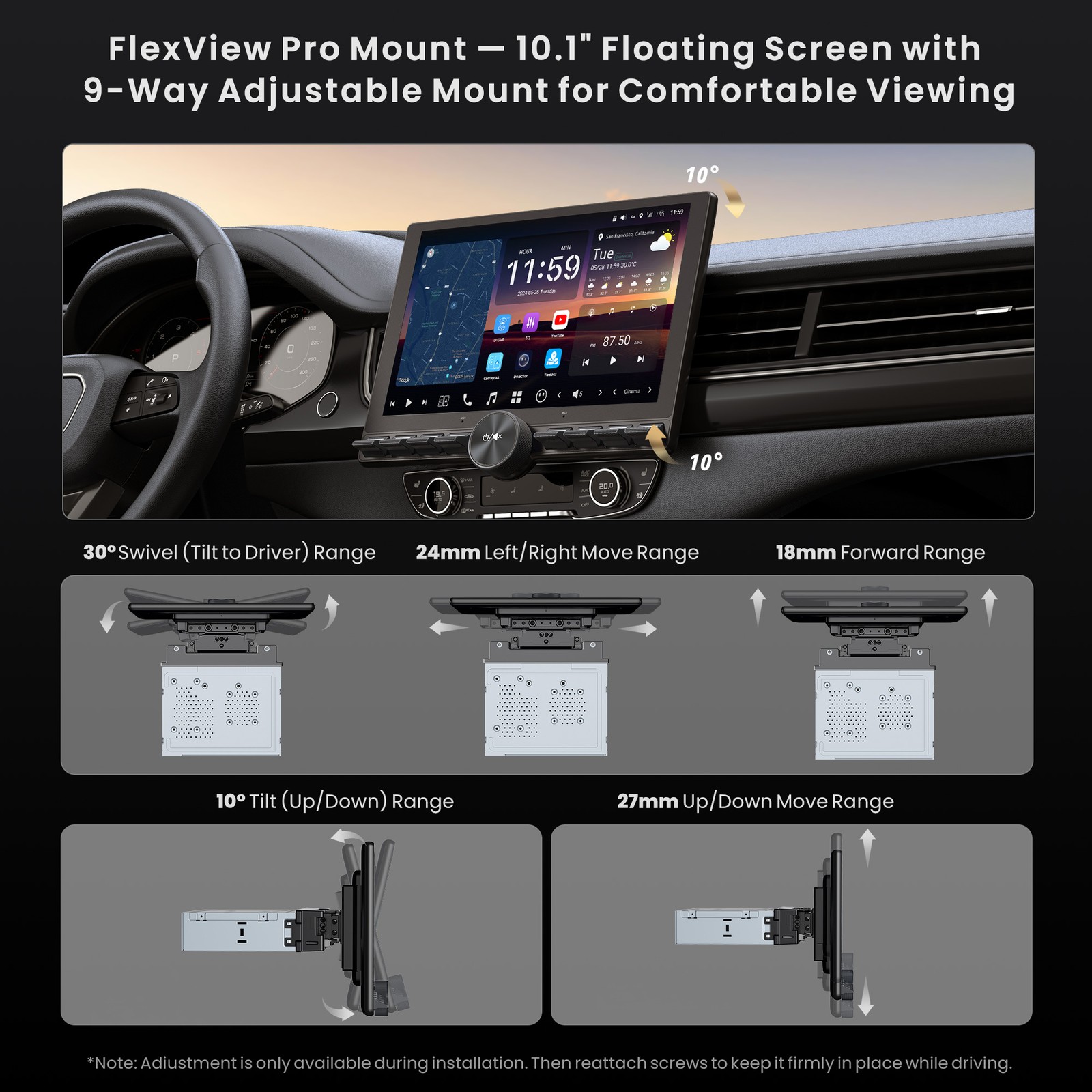 X10 10.1 inch Knob 1 & DIN Car Stereo Passenger Entertainment Screen, AI Vision
