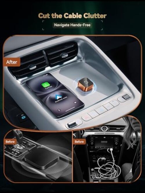 2026 Wireless CarPlay & Android Auto Adapter, 2-in-1 Mini Adapter for iPhone &