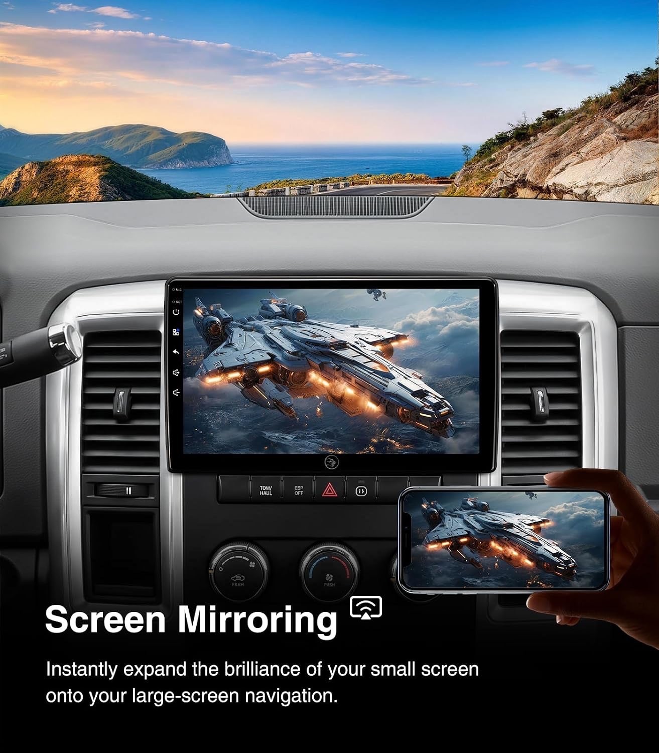 10 Inch Linux Touchscreen for Dodge Ram 2006-2012, Backup Cam, CarPlay & Android