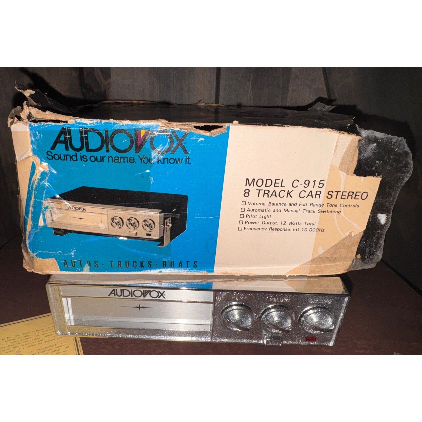 Audiovox C-915 8 Track Car Stereo Vintage Under Dash Player Chrome 12W Boxed