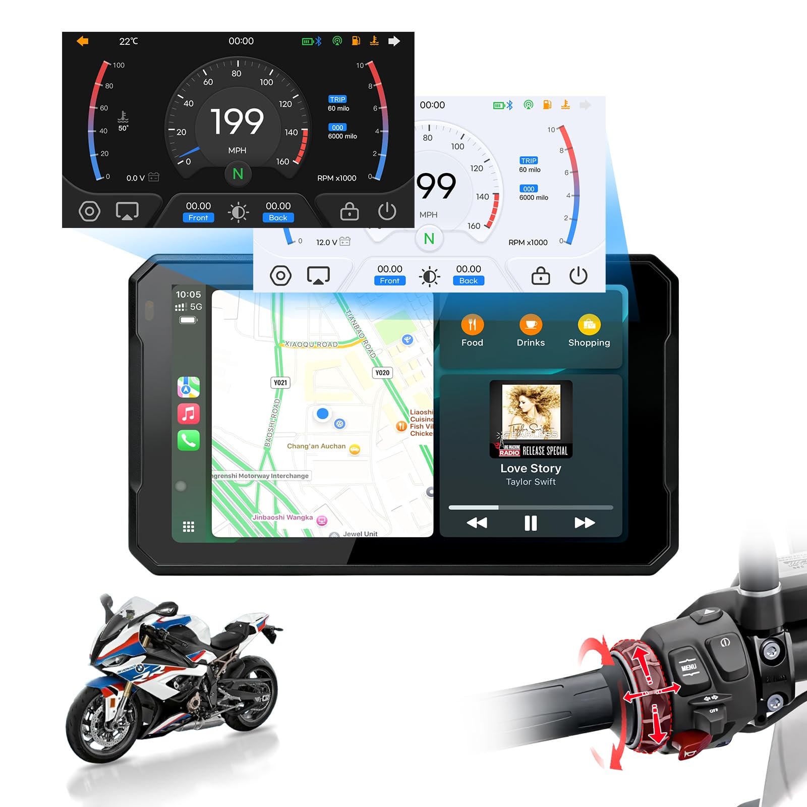 7″ Motorcycle CarPlay Fit for BMW, IP67 Waterproof Touchscreen, Portable Carp…