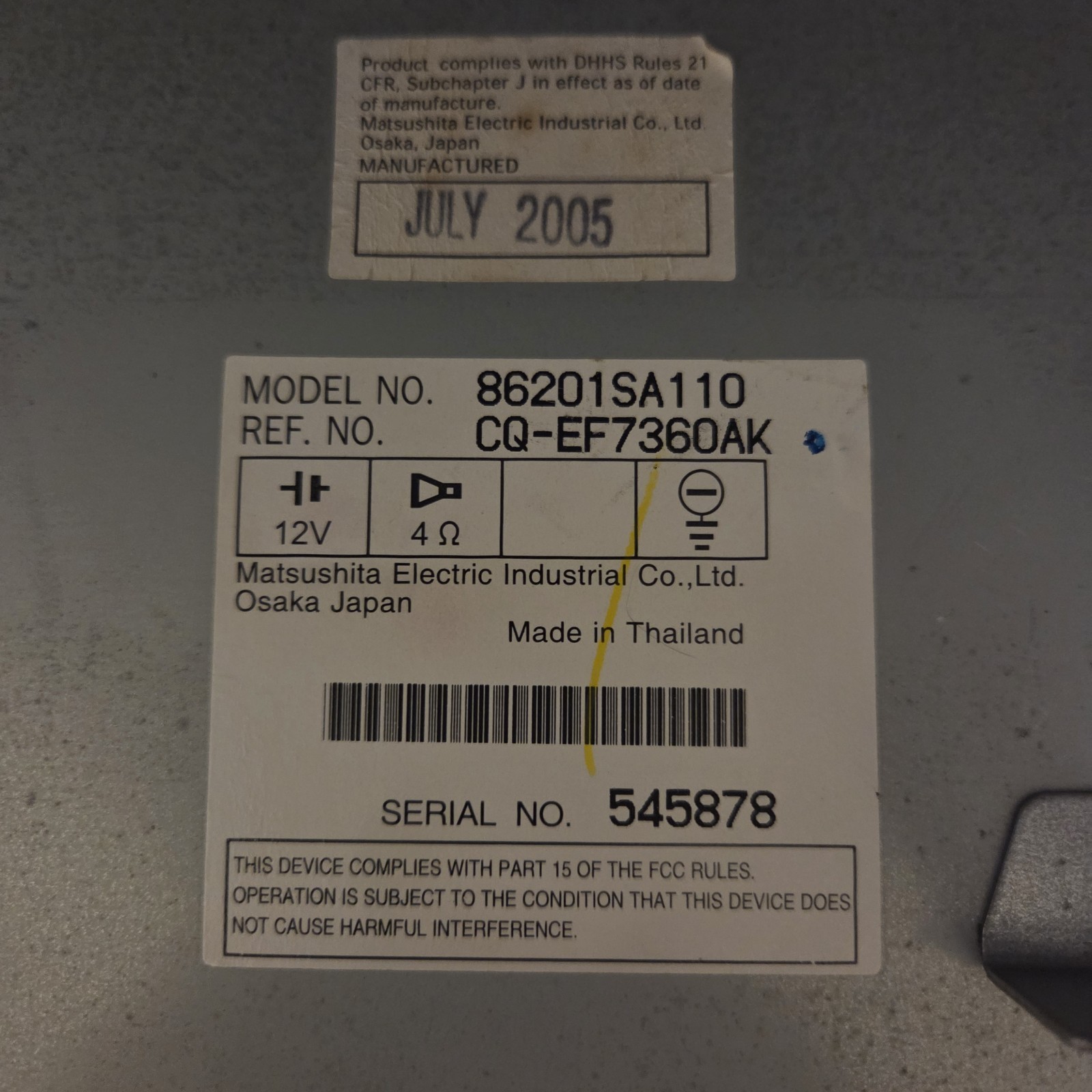 2004-2006 Subaru Forester Radio Weather Band Receiver 6 CD 86201SA110 NOT TESTED