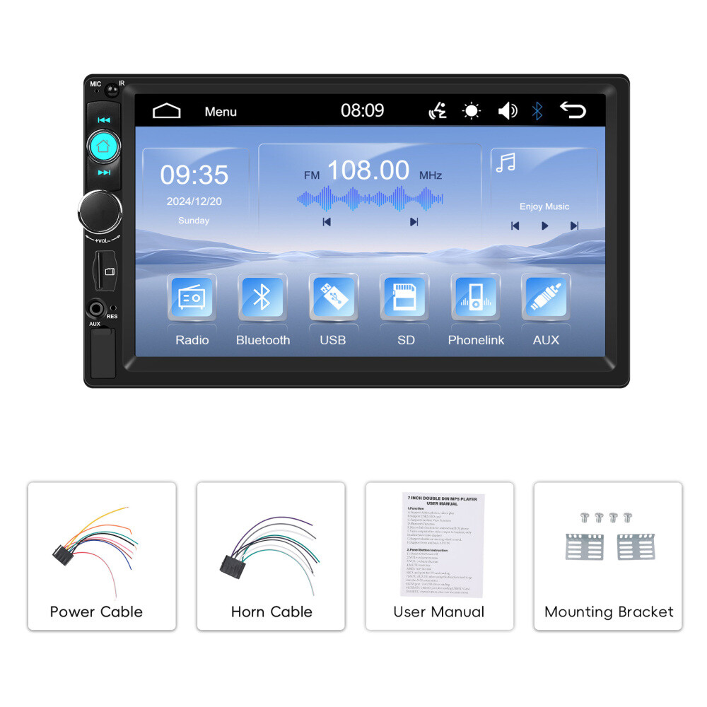 7 Inch Double 2 DIN Car MP5 Player Stereo Radio Touch Screen Mirror Link TF USB