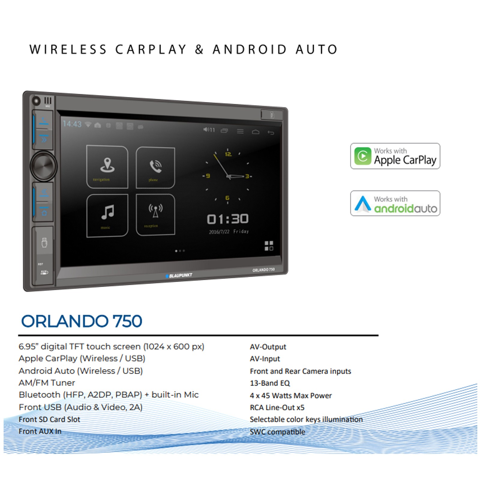 Blaupunkt ORLANDO650 6″ Touchscreen DVD/CD Receiver, 2x 5″ 40W Car Speaker, Wire