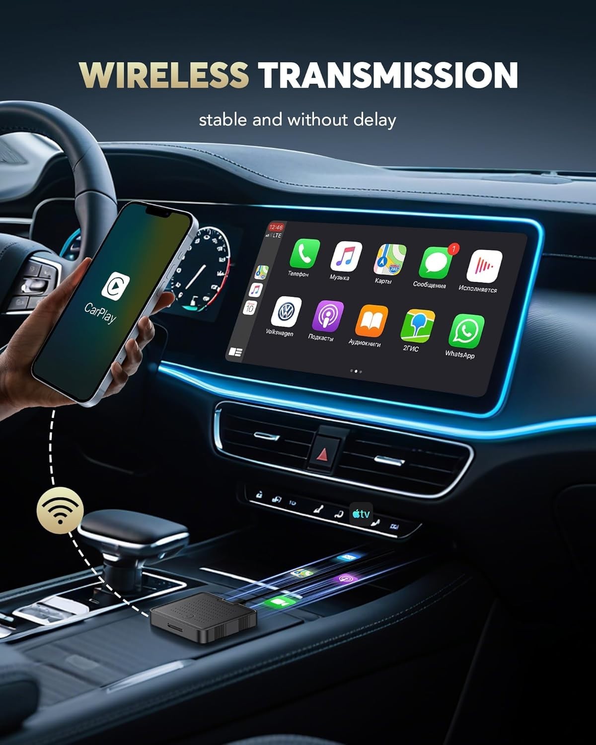2 IN 1 Wireless CarPlay Android Auto Adapter AI Box for Car w/ Netflix YouTube