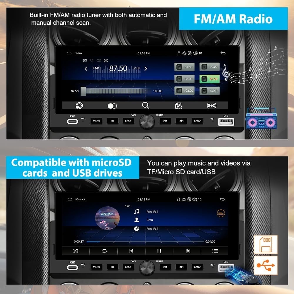 Single Din Car Stereo, 6.86 Inch CarPlay & Android Auto HD IPS Touchscreen Ra…