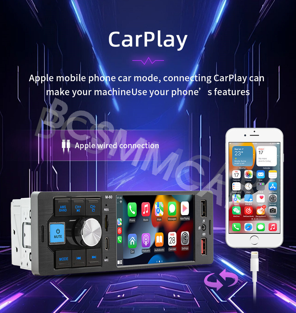 Bluetooth Radio Car Stereo Touch Screen MP5 Player Head Unit Type C USB Charger