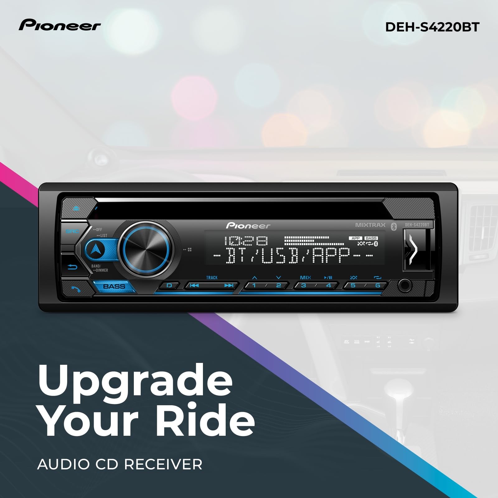 DEH-S4220BT 1-Din CD Receiver – Bluetooth, USB/AUX, Color Change, FLAC, AM/FM…