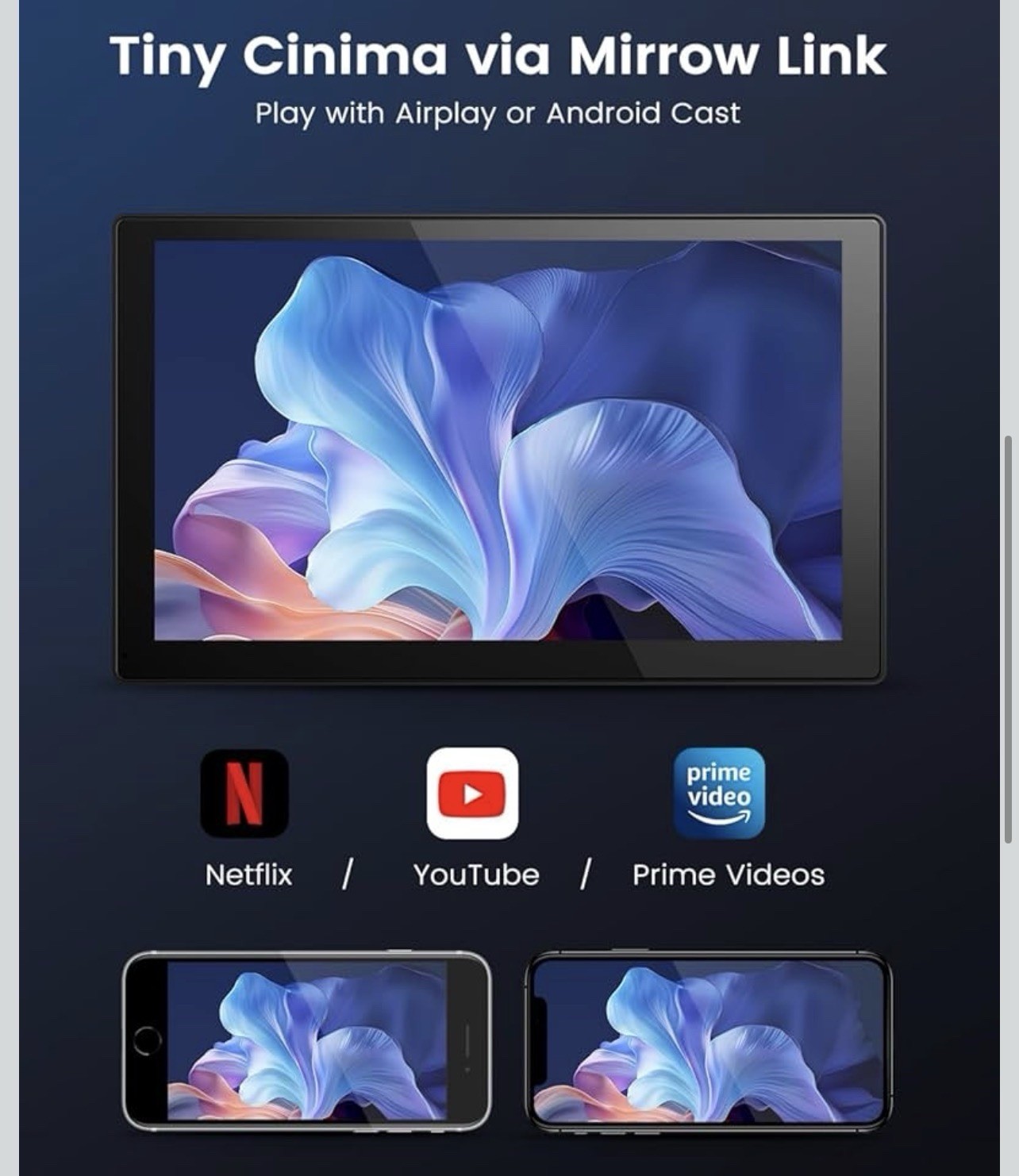 Wireless Carplay Screen for Car, 9″ HD Portable Car Stereo Touch Screen