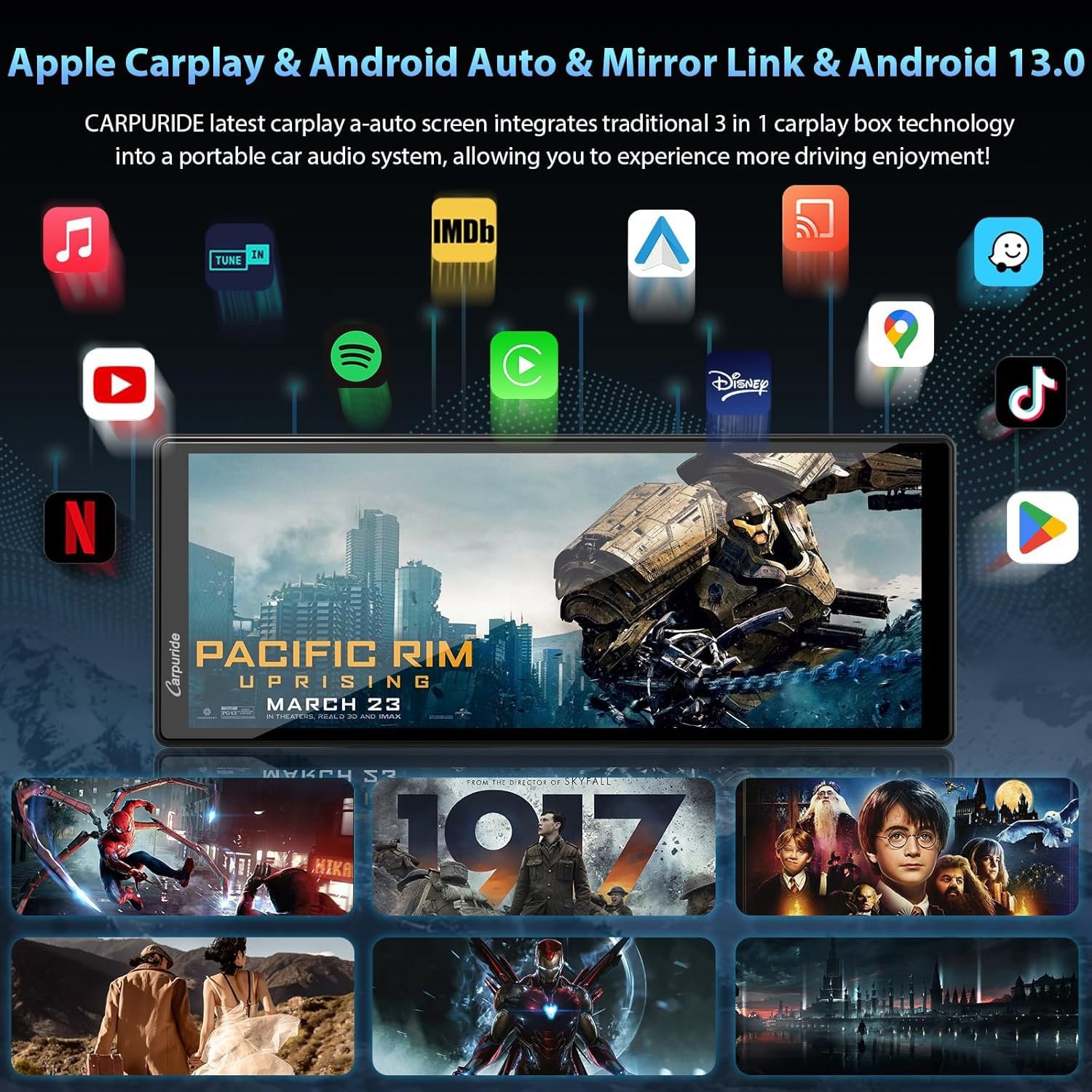CARPURIDE Wireless CarPlay & Android Auto 4+64GB 8-Core, Online & Offline GPS…