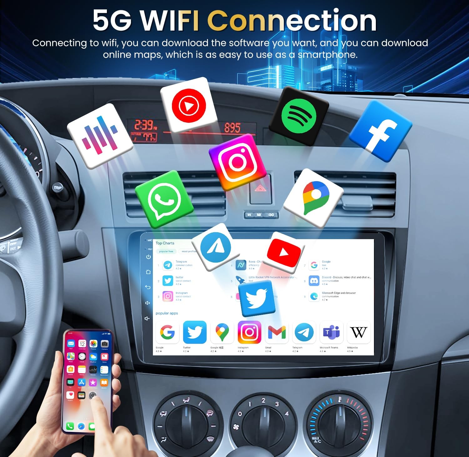 4+64GB Car Stereo CarPlay Android13.0 Radio 9″ GPS BT5 FM for Mazda 3 2010-2013