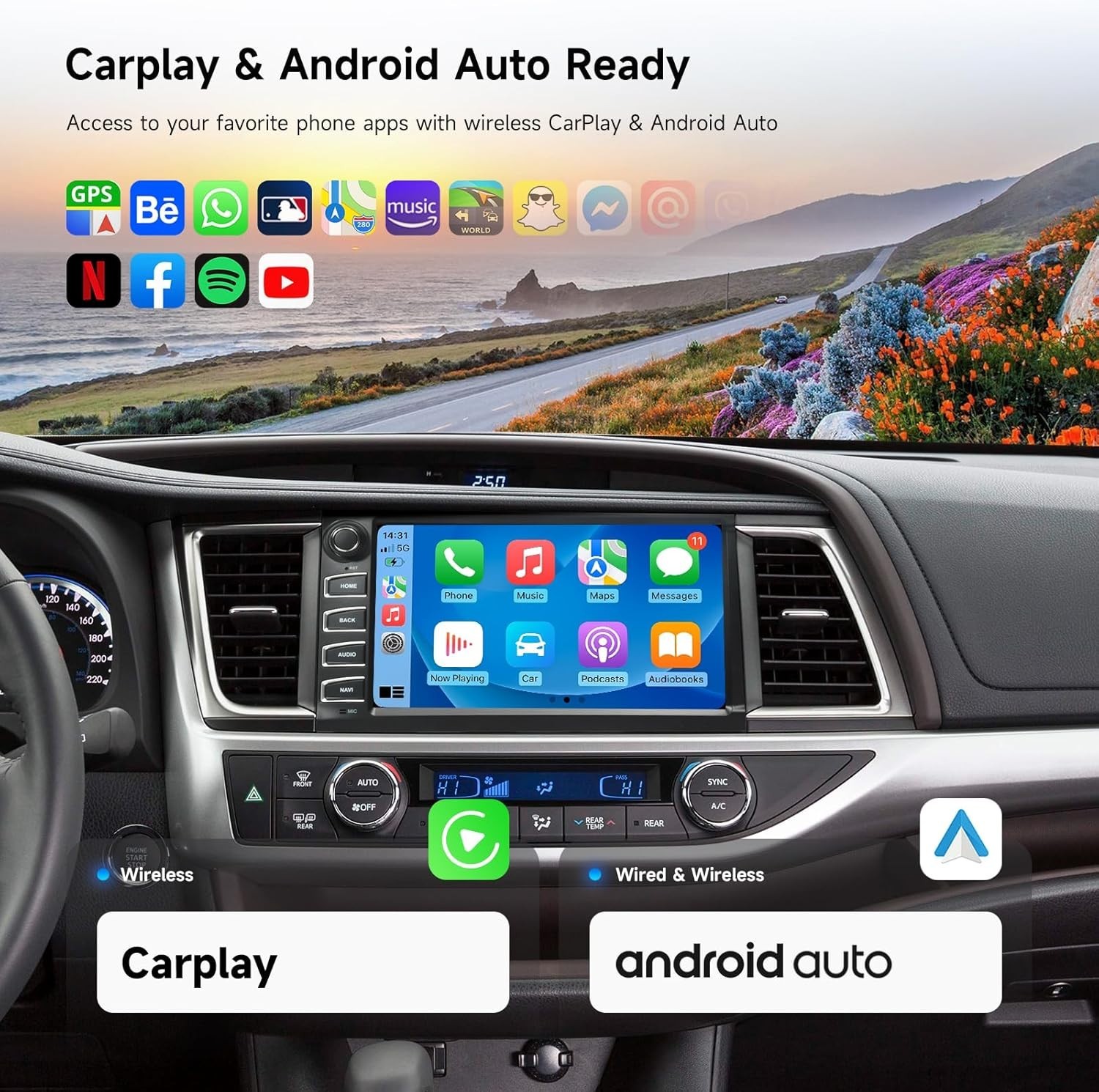 Dasaita 10.2″ Android 13 Car Stereo for Toyota Highlander 2015-2019 4G LTE DTS