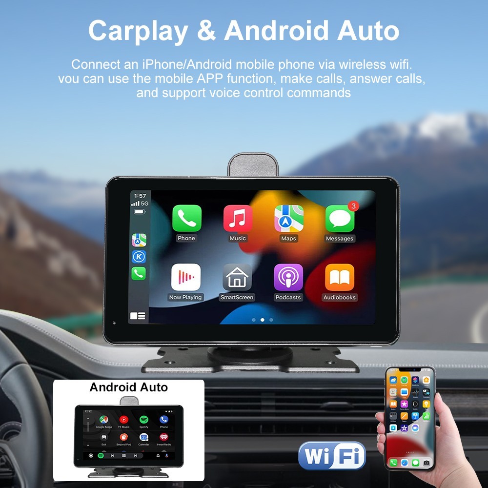 Clearance! 7″ Apple CarPlay DVR with 1080P Dual Dash Cam – iPhone Only