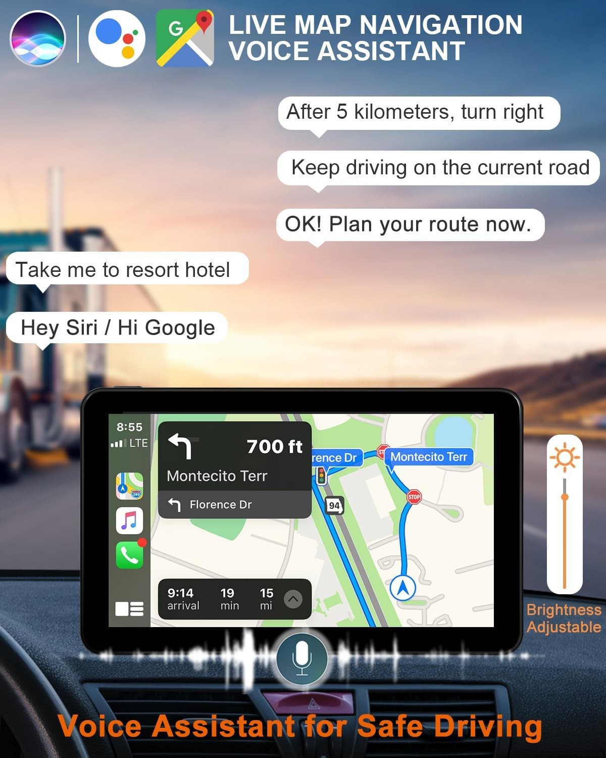 Apple Carplay Screen 7″ HD Portable Car Stereo Wireless Android GPS Navigation