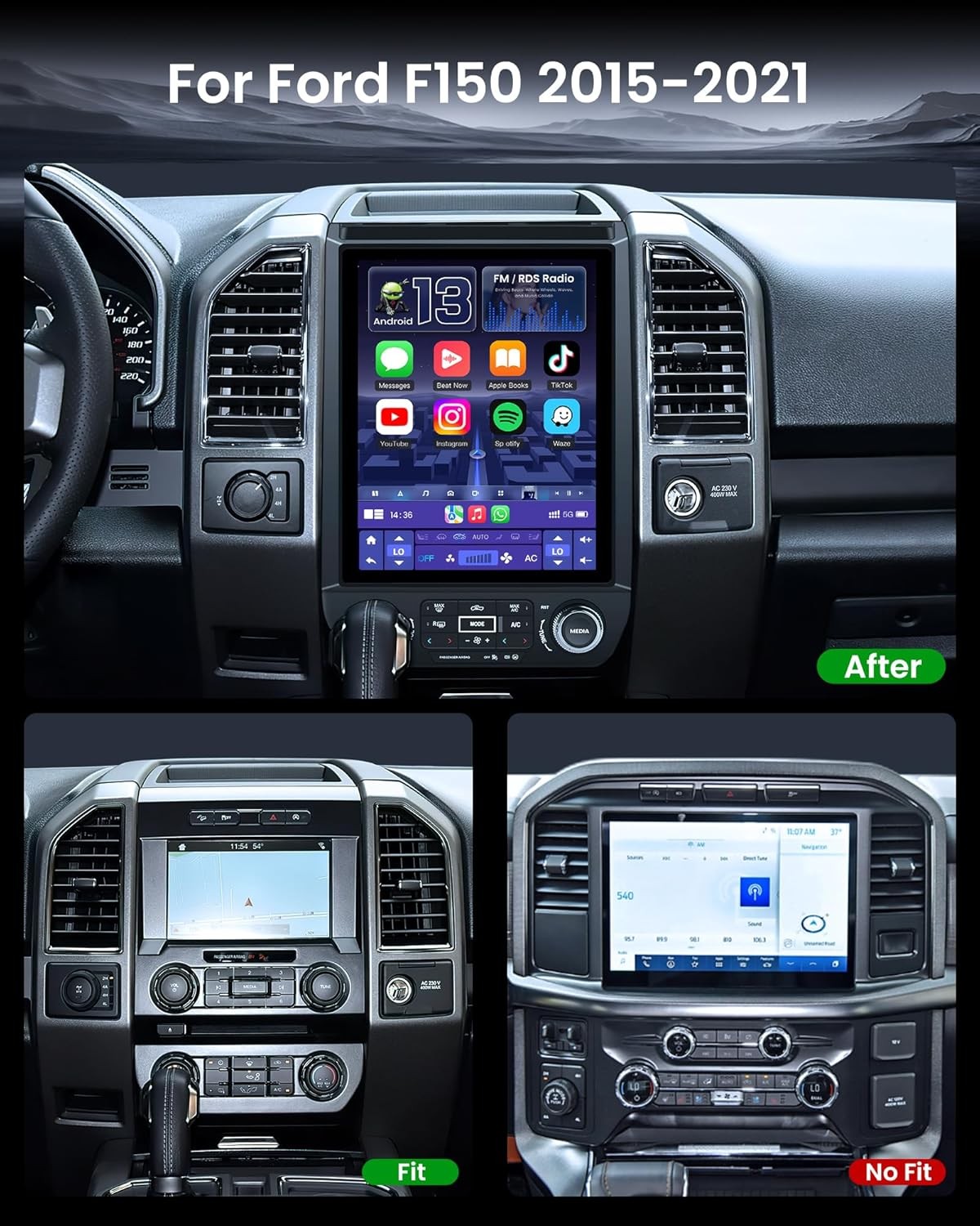 for Ford F150 Radio Upgrade 15 16 17 20,12.1inch QLED Touch Screen Stere