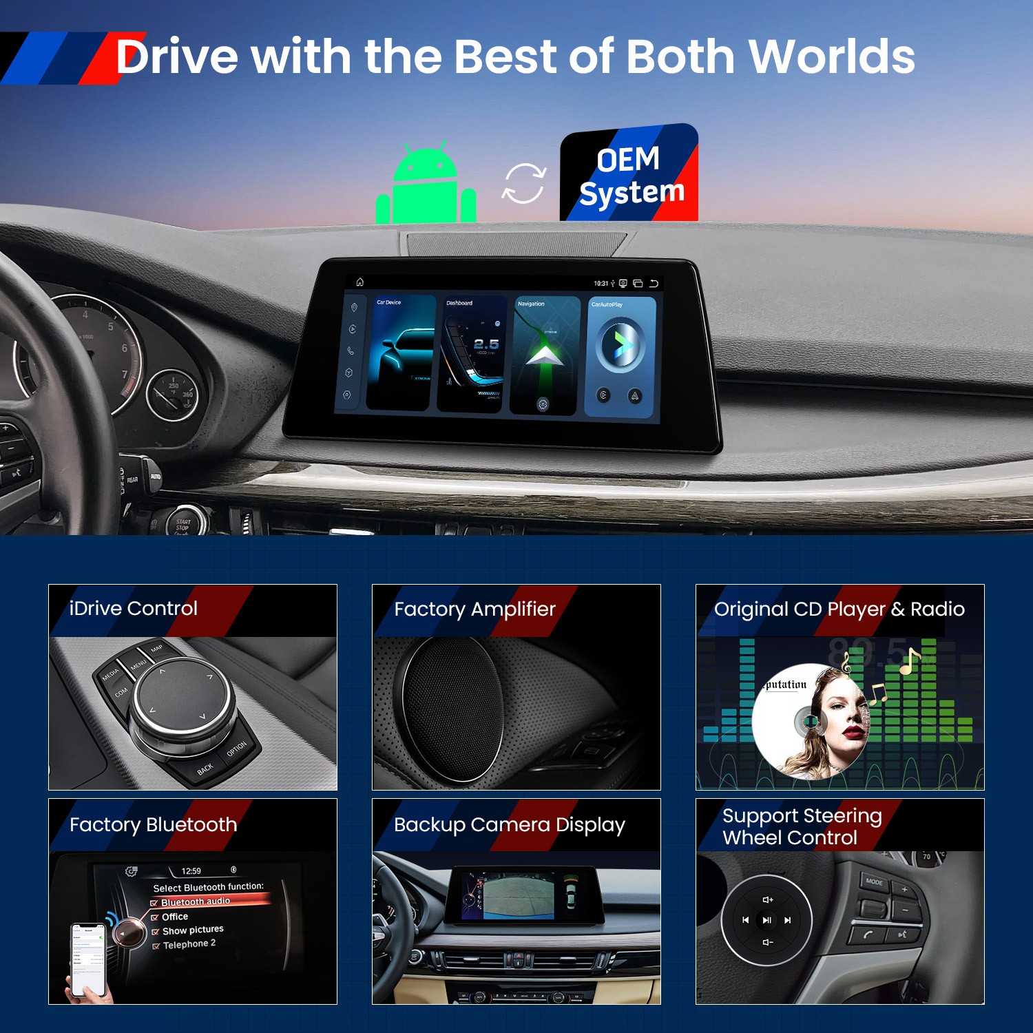 10.25″ Android 14 Car Stereo CarPlay 8+128G Retrofit For BMW X5 F15 X6 F16 NBT