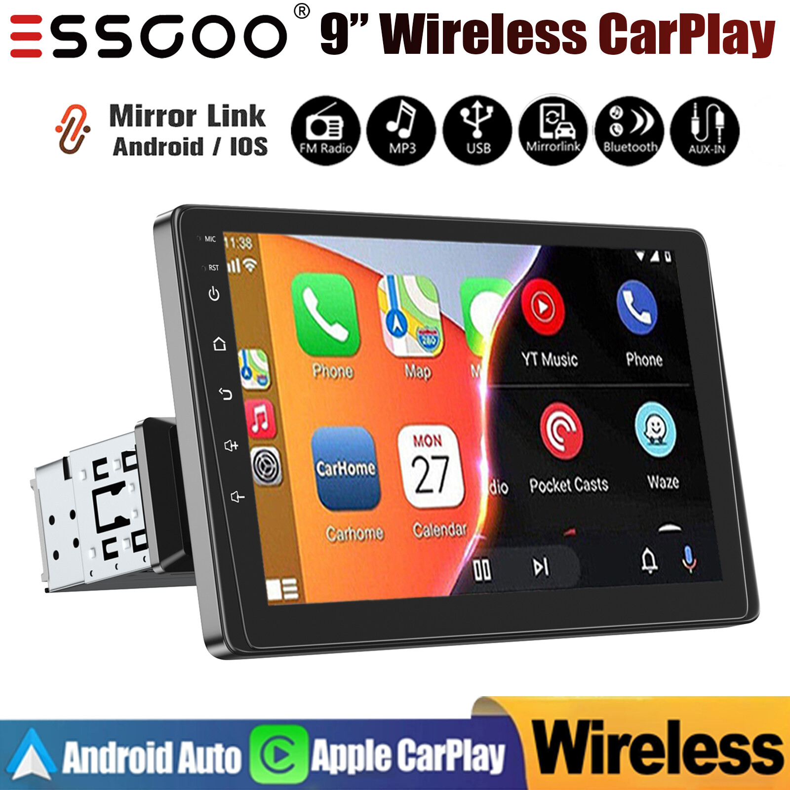 Single 1 Din 9″Car Stereo Radio CarPlay Bluetooth MP5 Player FM USB Touch Screen