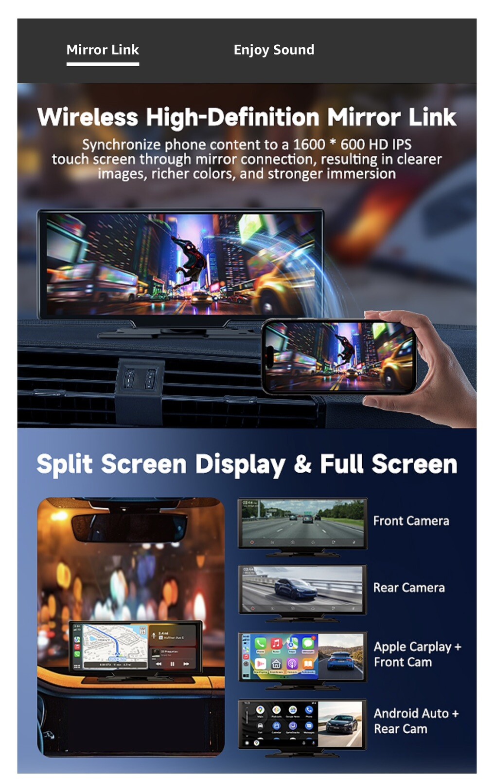 Wireless Portable Carplay Screen for Car, 10.26″ HD IPS Apple Carplay and And…