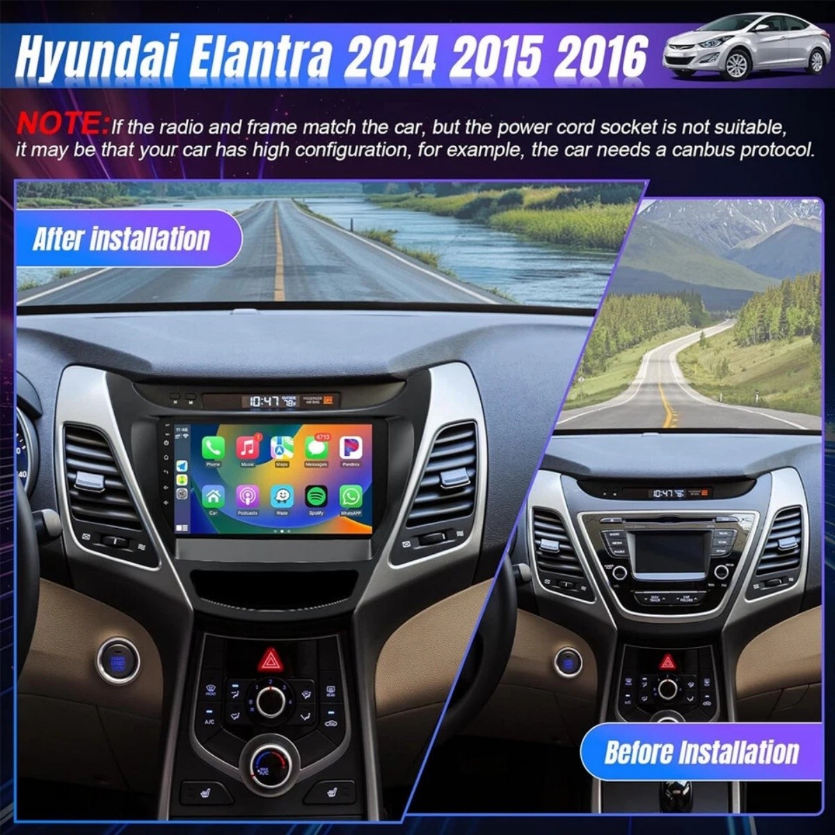 8+256G Car Stereo Radio For Hyundai Elantra 2012-2016 GPS Android 15 Carplay
