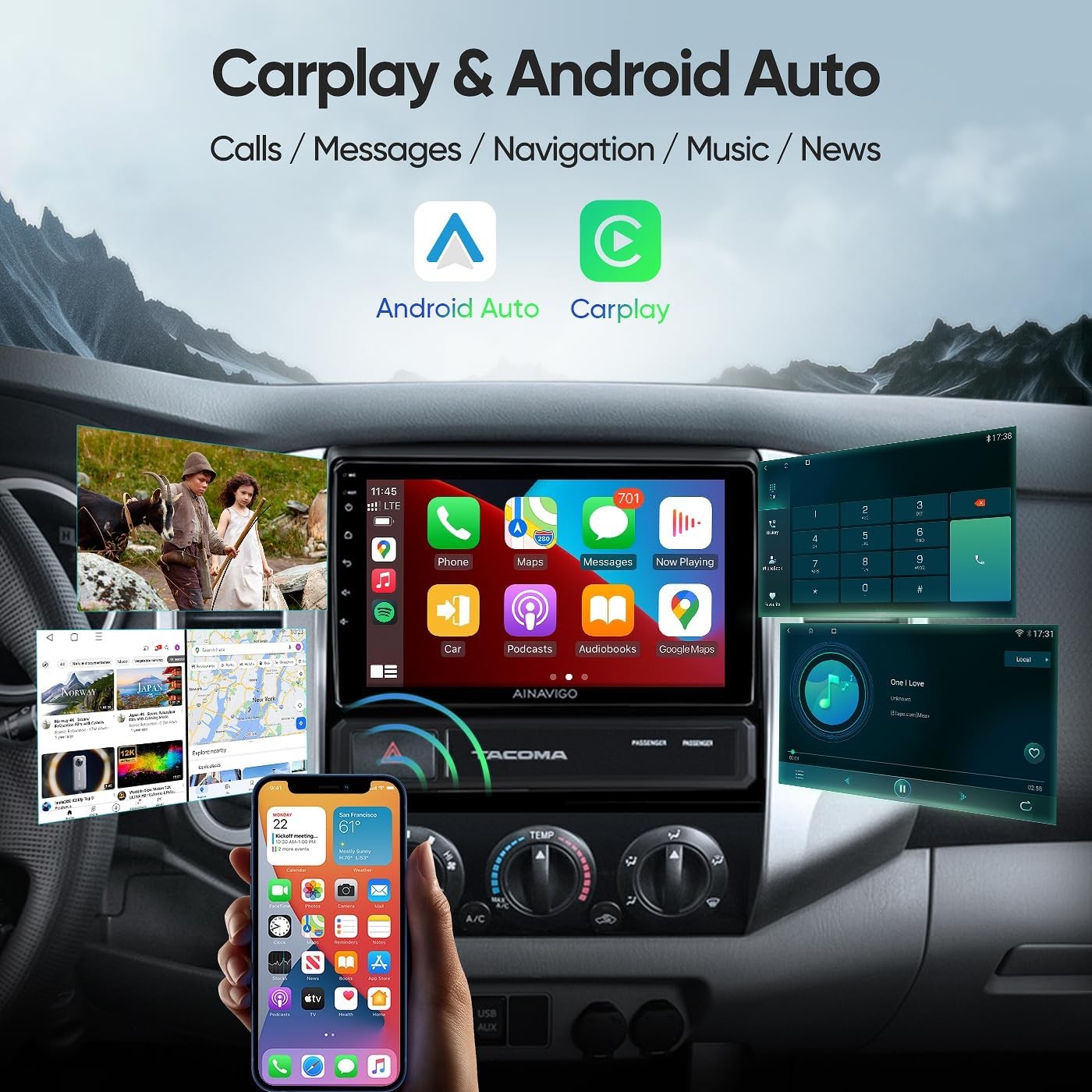 9″ Car Radio Stereo 8Core Carpay Android12 5G WiFi for Toyota Tacoma *7086C2D
