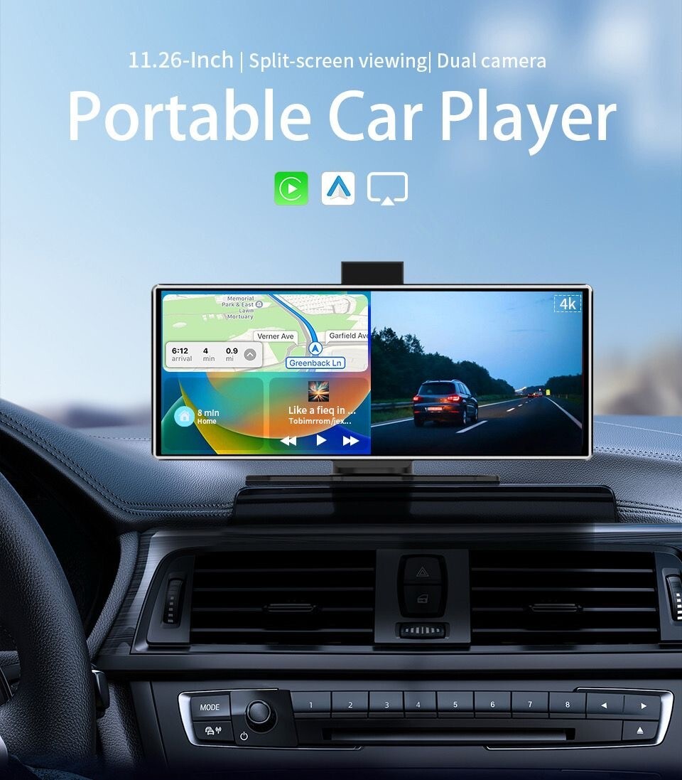 11.26″ Wireless CarPlay & Android Auto Screen with 64GB SD Card and Backup Camer
