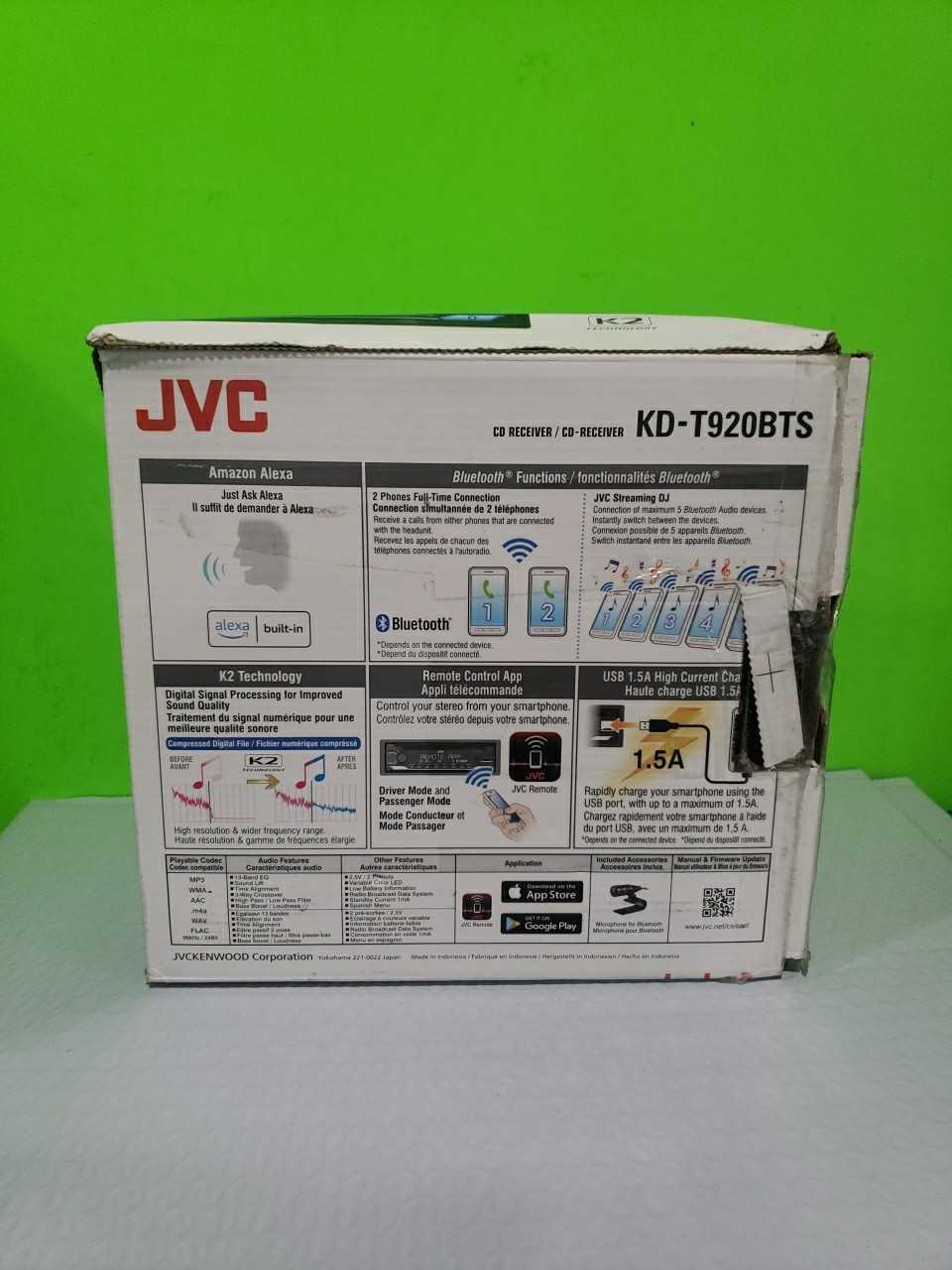 NIB JVC KD-T920BTS 1-DIN, AM/FM/CD Car Audio Receiver w/ Bluetooth USB Open Box