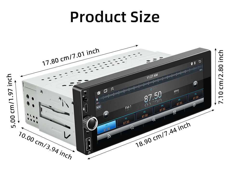 6.86″ Single Din Car Radio With Bluetooth Automotive Multimedia Carplay Android