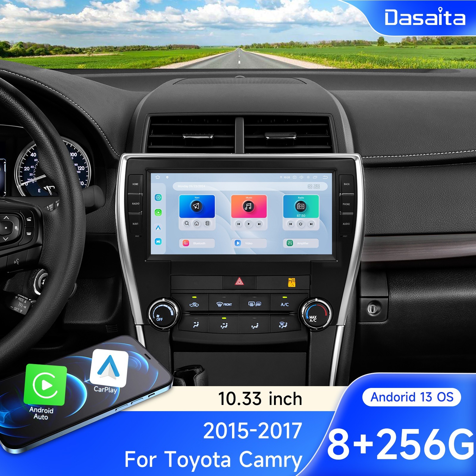 Dasaita Car Stereo for Toyota Camry 2015-2017 CarPlay 10.33″ QLED Radio 256GB