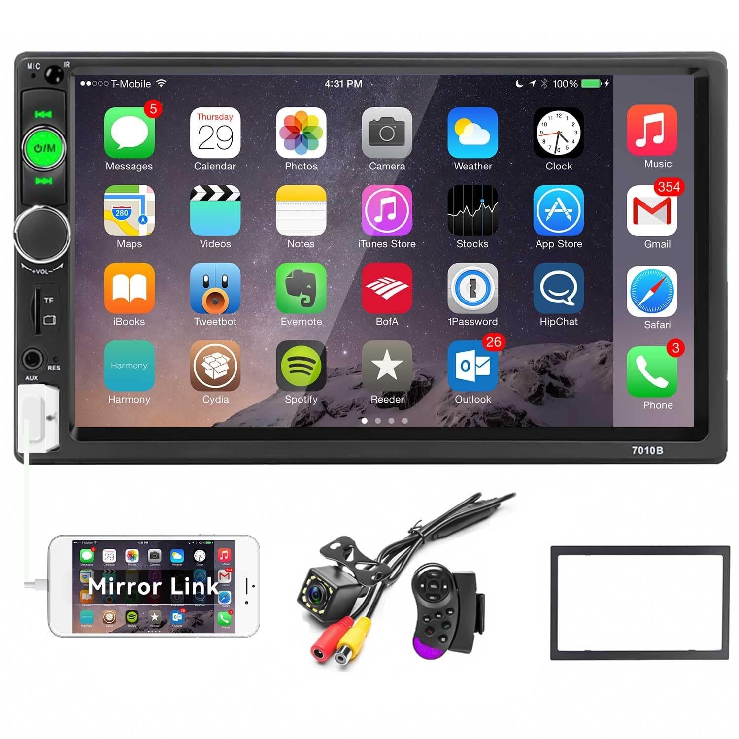Double Din Bluetooth Car Stereo 7″ MP5 Player HD Touch Screen FM Radio AUX USB T