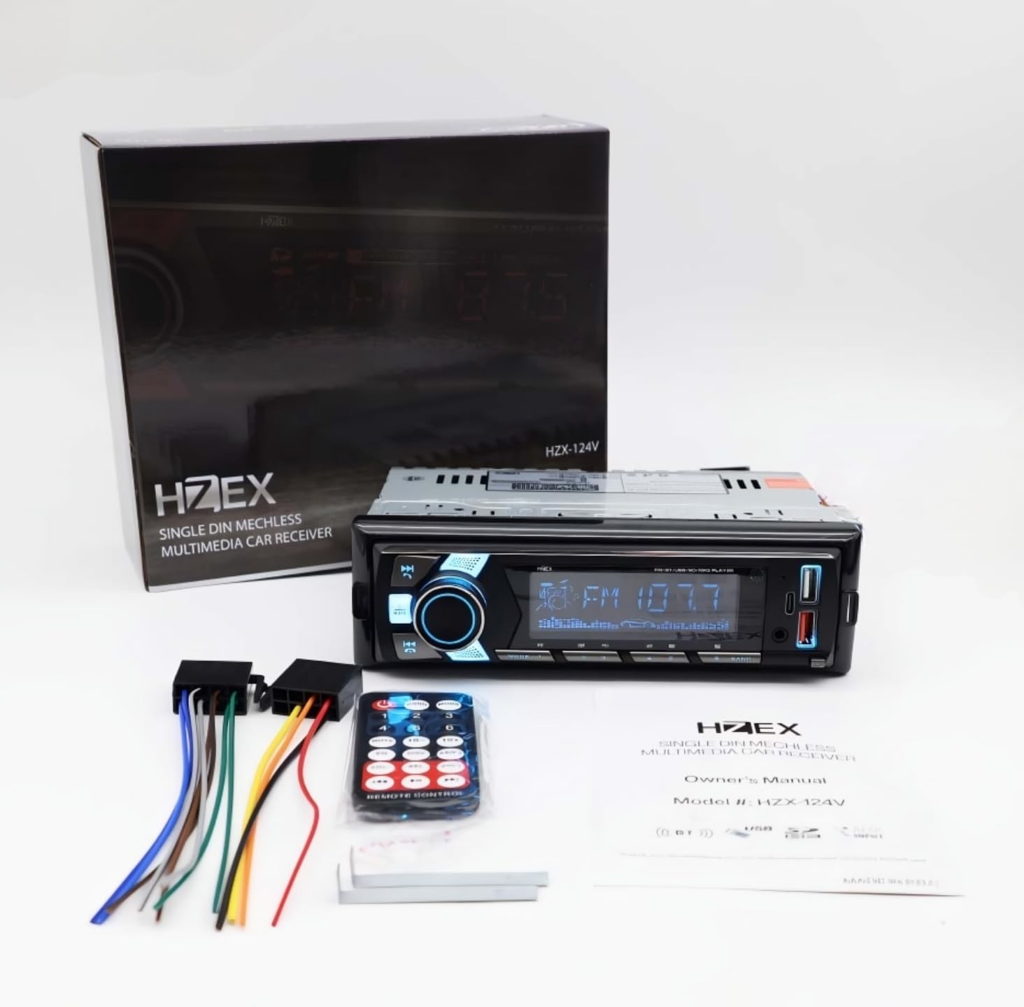 HZEX Single Din Car Stereo with Bluetooth, Detachable Face 1 Din, Black