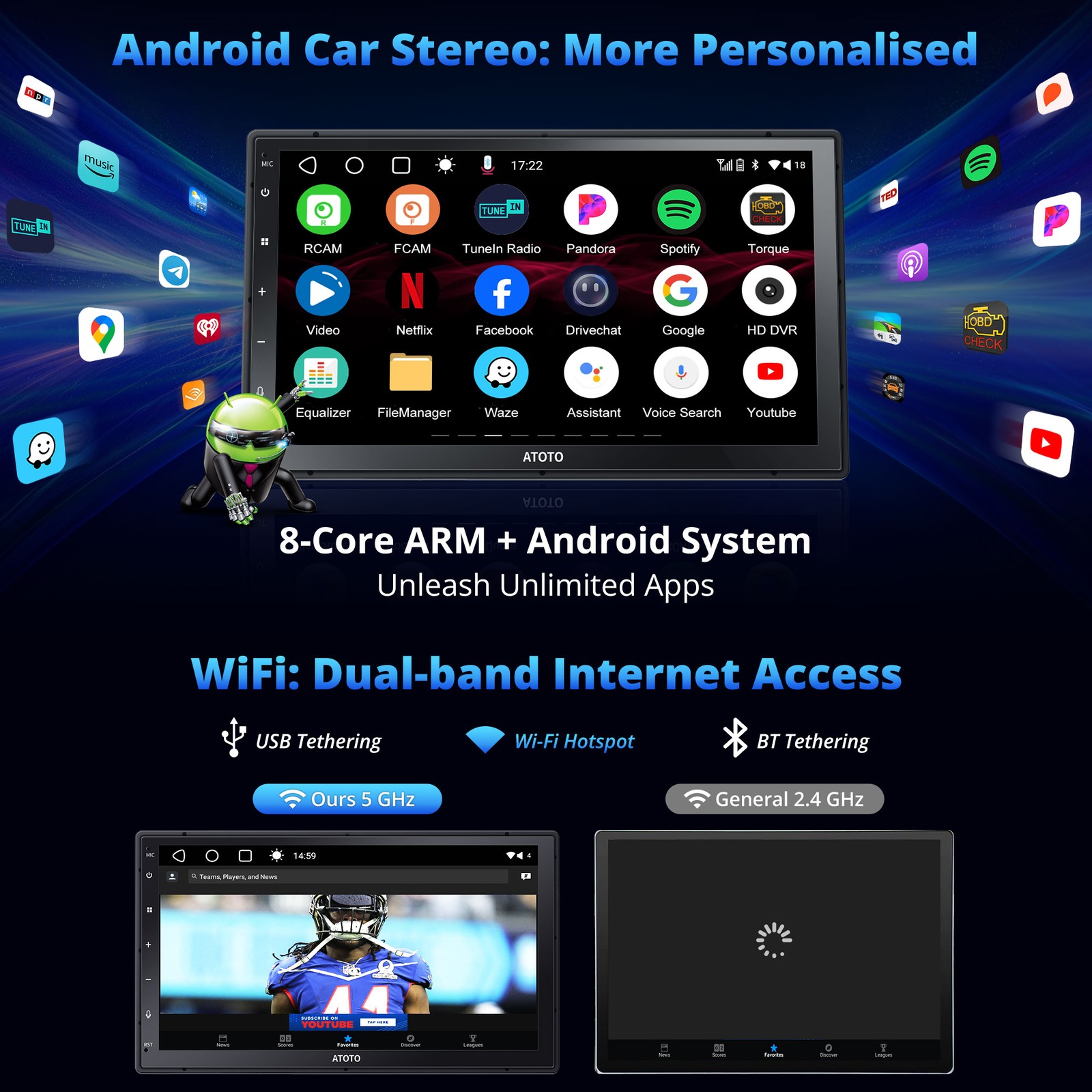 ATOTO A6 7″ 2DIN Android Car Stereo GPS NAVI Radio Drivechat AI + Backup Camera