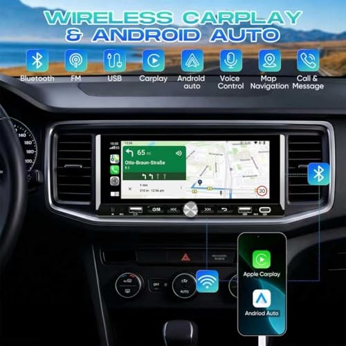 Single Din Car Stereo-Car Radio with Wireless CarPlay & Android Auto,6.9″
