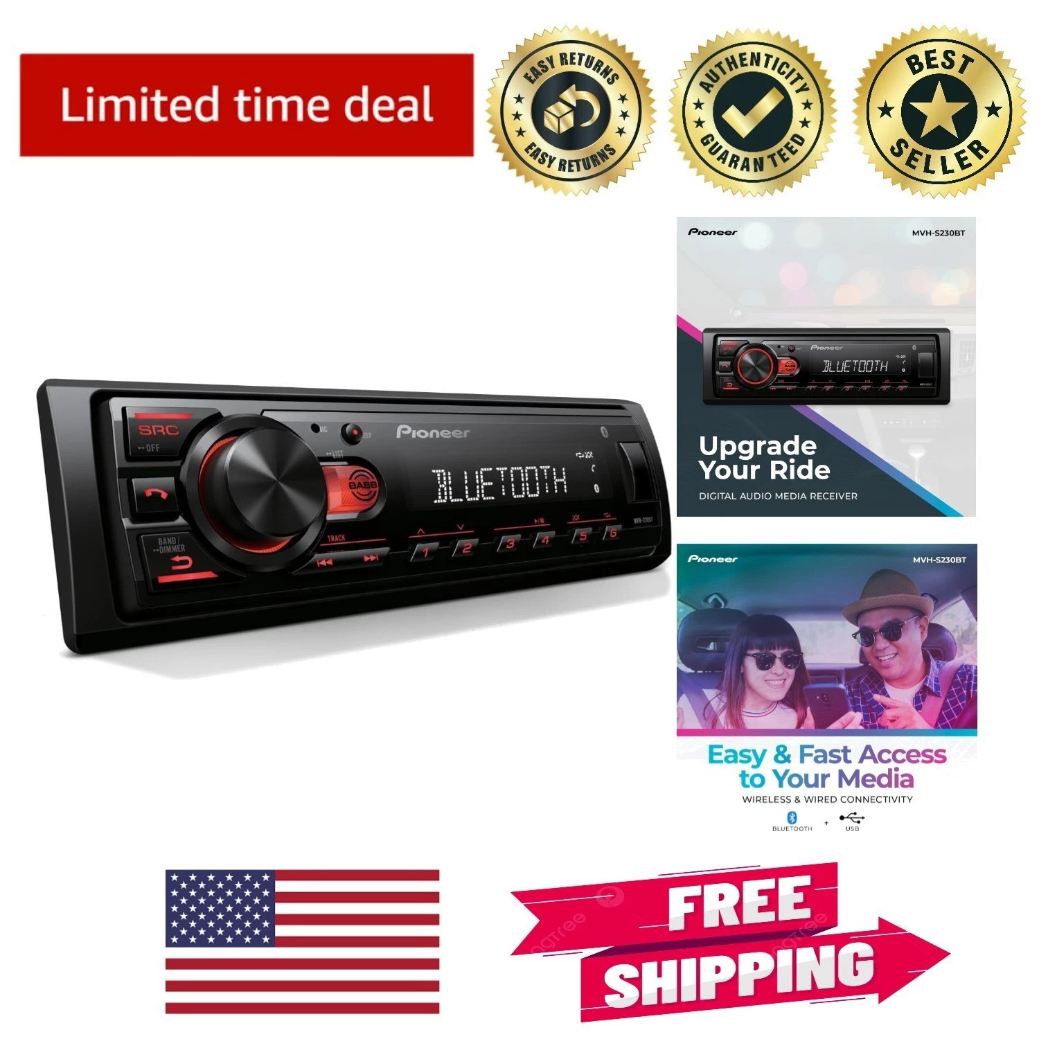 High-Quality 1-Din Digital Receiver – Bluetooth, USB Play, 50W x 4, Compact Size