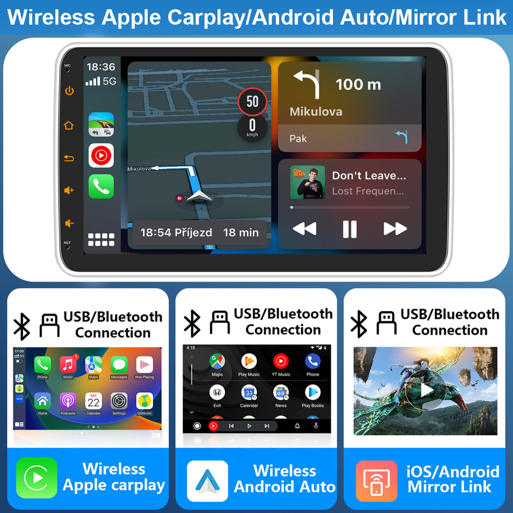 10.1″ Double DIN Car Stereo Apple Carplay Android 15 GPS WiFi BT Rotatable Radio