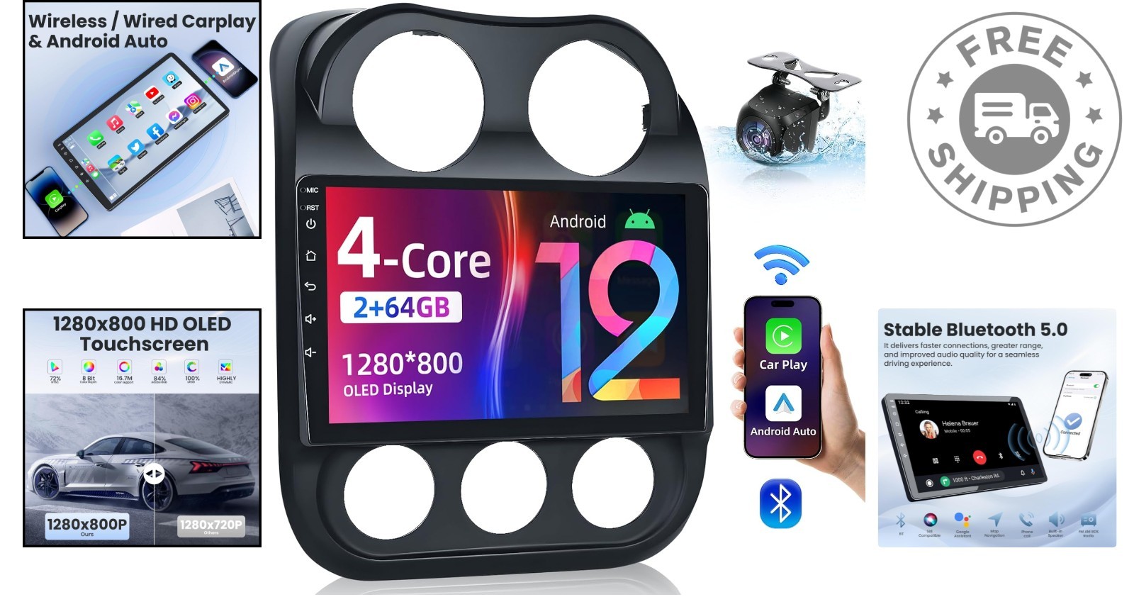 All-in-One Stereo Replacement for Jeep: 10″ Touch Screen, Wireless CarPlay, GPS